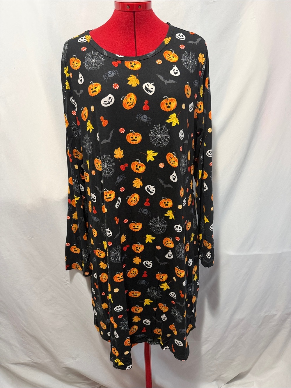 Halloween Print Black Long-Sleeve Women's Dress